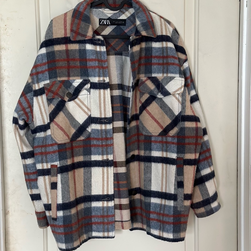 Zara women’s flannel wool shirt jacket Small S Oversized